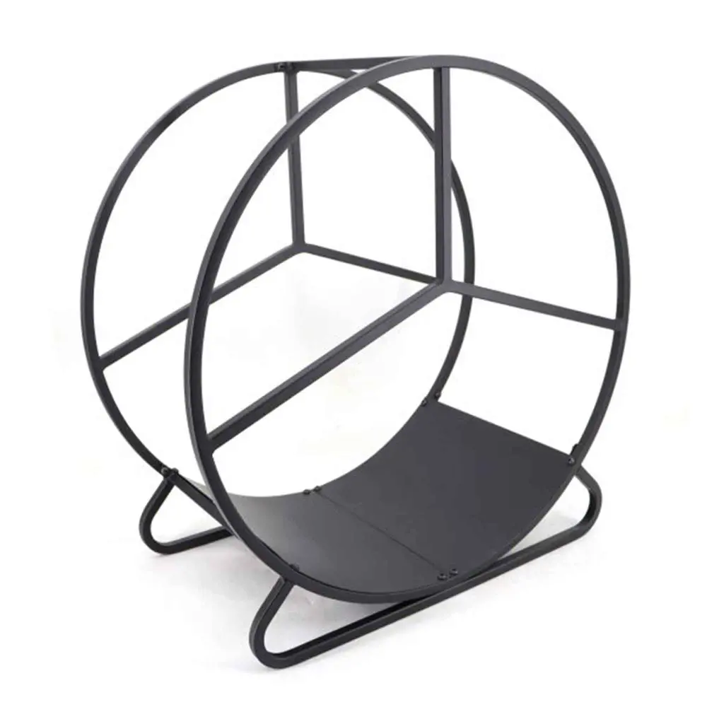 Black Metal Round Log Holder, 22.8" x 11.92" x 23.6"
