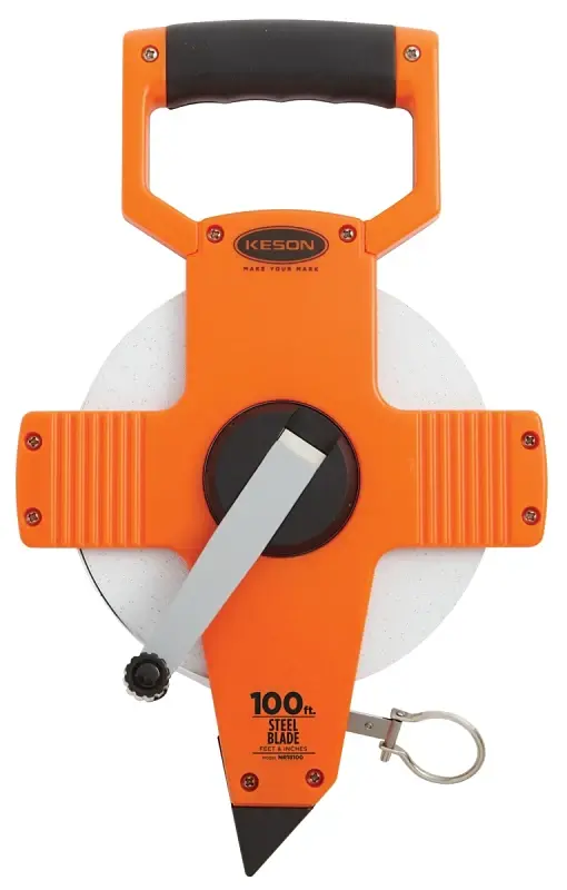 Keson NR18100 Tape Measure, 100 ft L Blade, 3/8 W Blade, Steel Blade, ABS Case, Pewter Case