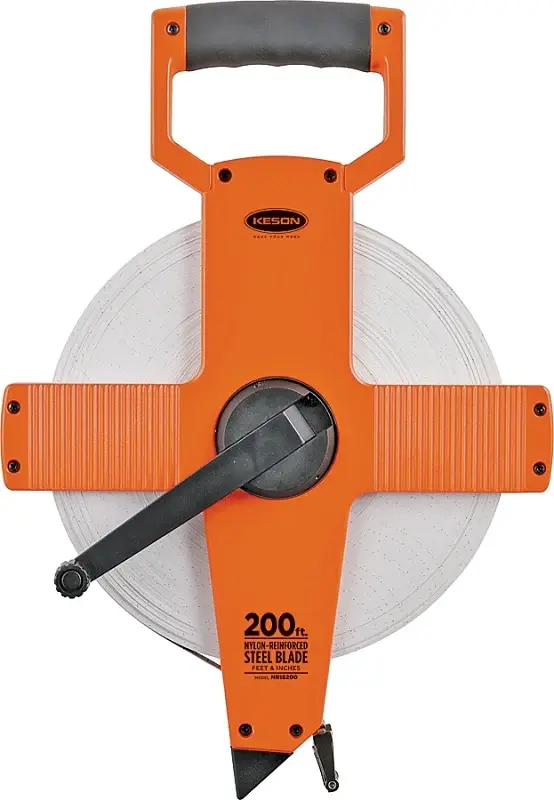 Keson NR18200 Tape Measure, 200 ft L Blade, 3/8 W Blade, Alloy Blade, ABS Case, Gray Case