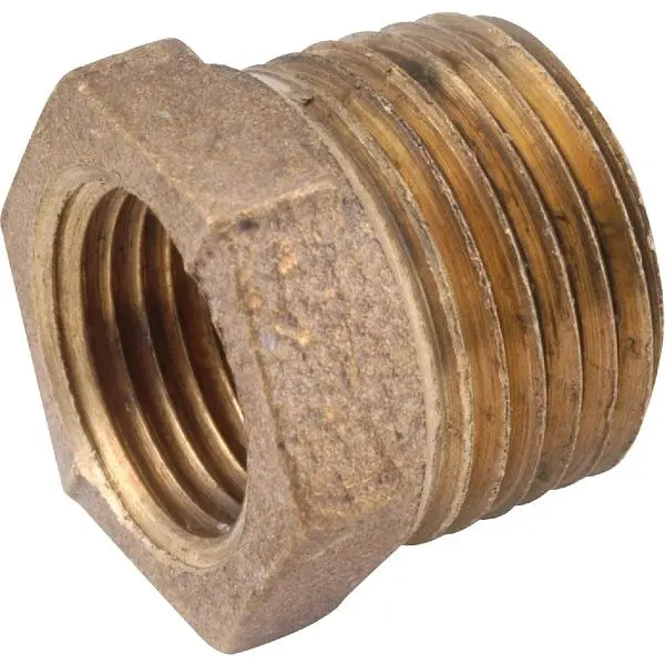 Anderson Metals 3/4 Inch MPT x 3/8 Inch FPT Red Brass Hex Reducing Bushing, 738110-1206