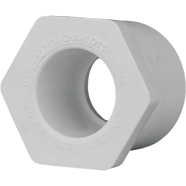 Charlotte Deluxe Pipe 1 Inch SPG x 1/2 Inch Slip Schedule 40 PVC Bushing, PVC 02107 0700HA Charlotte Pipe