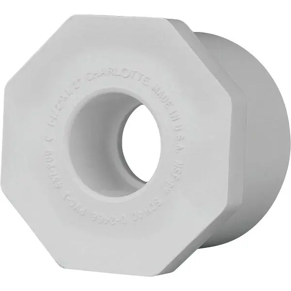 Charlotte Extended-Life Pipe 1-1/2 Inch SPG x 1/2 Inch Slip Schedule 40 PVC Bushing, PVC 02107 1050HA Charlotte Pipe