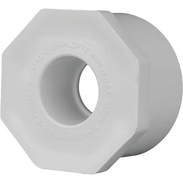 Charlotte Fast-Acting Pipe 2 Inch SPG x 3/4 Inch Slip Schedule 40 PVC Bushing, PVC 02107 1275HA Charlotte Pipe