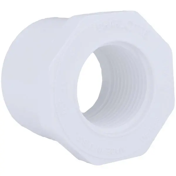 Charlotte Pipe 1-1/2 Inch SPG x 1 Inch FPT Schedule 40 PVC Bushing, PVC 02108 1800HA