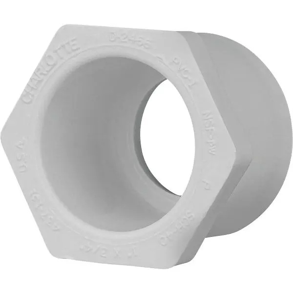Charlotte Pipe 1 Inch SPG x 3/4 Inch Slip Schedule 40 PVC Bushing, PVC 02107 0800HA