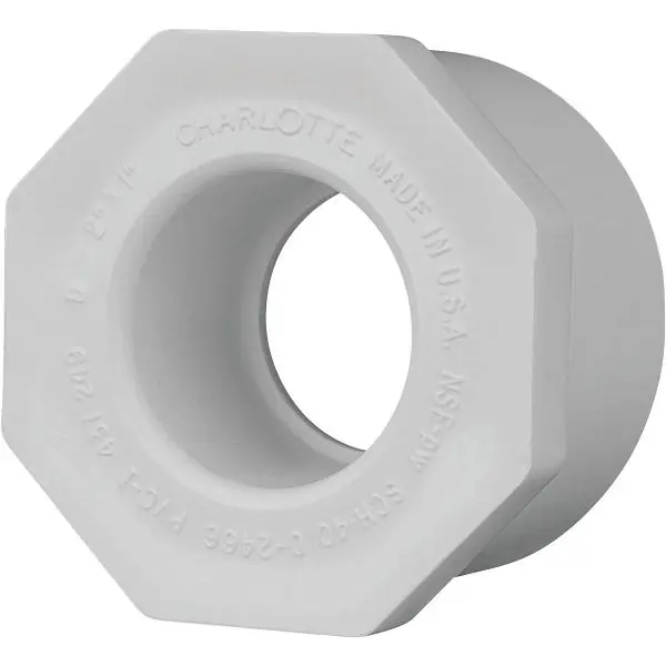 Charlotte Pipe 2 Inch SPG x 1 Inch Slip Schedule 40 PVC Bushing, PVC 02107 1300HA