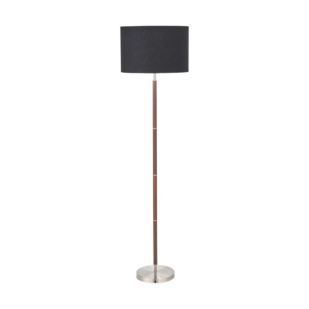 Gianni Floor Lamp - Brushed Chrome and Wood Effect