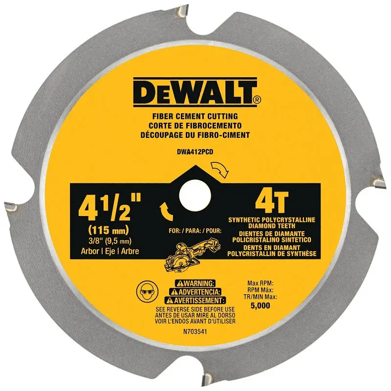 DEWALT DWA412PCD Circular Saw Blade, 4-1/2 Dia, 3/8 Arbor, 4-Teeth, Polycrystalline Diamond Cutting Edge
