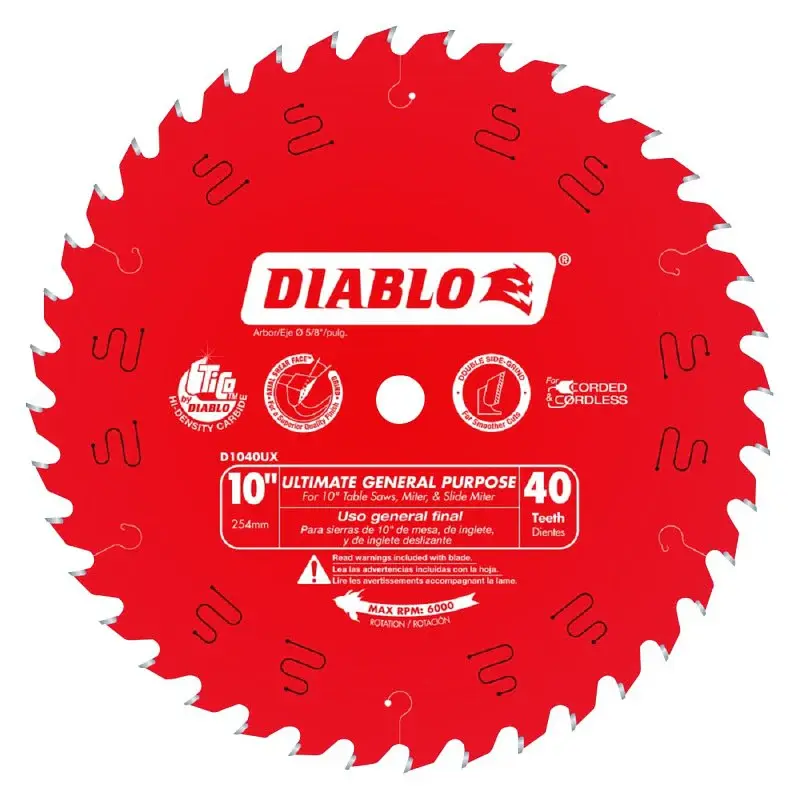 Diablo D1040UX General-Purpose Saw Blade, 10 Dia, 40-Teeth, Applicable Materials: Plywood, Durable Wood