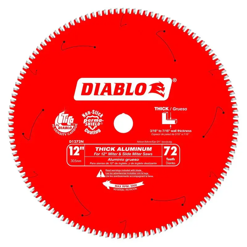 Diablo D1272N Circular Saw Blade, 12 Dia, 1 Arbor, 72-Teeth, Carbide Cutting Edge