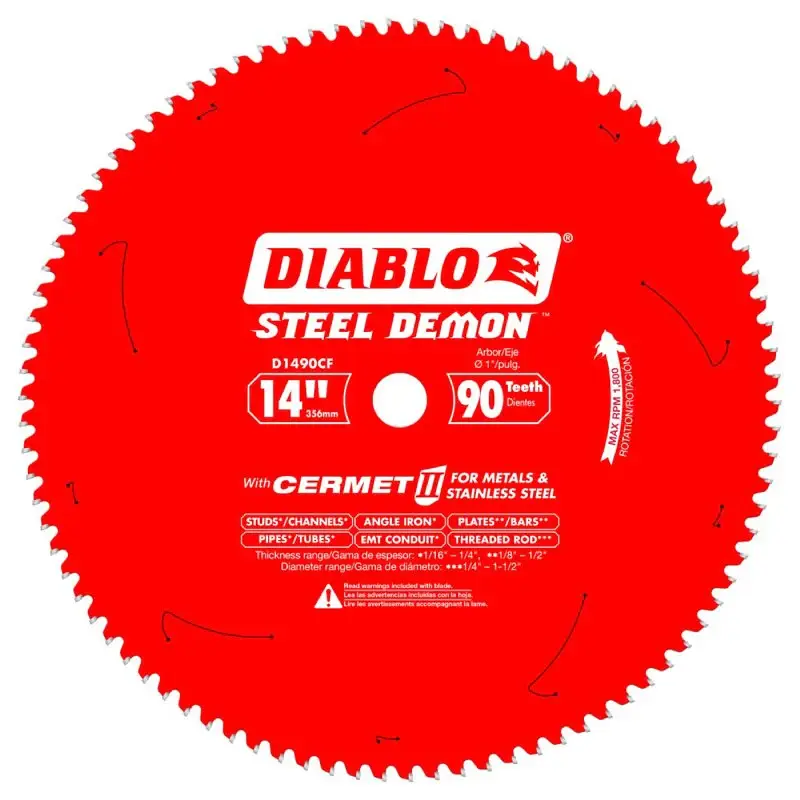 Diablo D1490CF Circular Saw Blade, 14 Dia, 1 Arbor, 90-Teeth, Carbide Cutting Edge