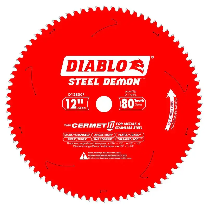 Diablo Steel Demon D1280CF Circular Saw Blade, 12 Dia, 1 Arbor, 80-Teeth, Cermet Cutting Edge