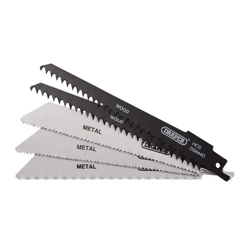 Draper RSBCOM5 Assorted Reciprocating Saw Blades Multi-Purpose Cutting, 150mm (Pack 5) - (52517)