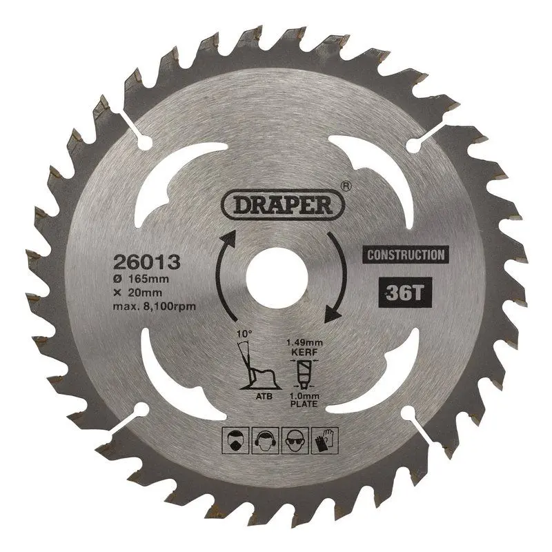 Draper SBC3 TCT Untethered Construction Circular Saw Blade Wood & Composites, 165 x 20mm, 36T - (26013)