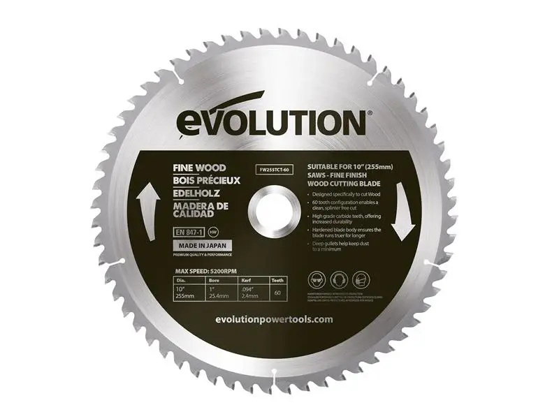 Evolution Premium Wood Mitre/Table Saw Blade 255 x 25.4mm x 60T