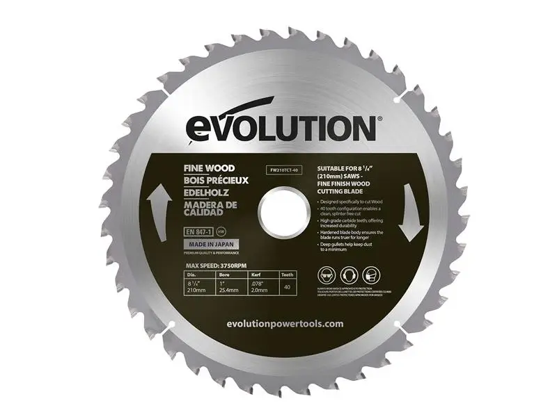 Evolution Superior Wood Mitre/Table Saw Blade 210 x 25.4mm x 40T