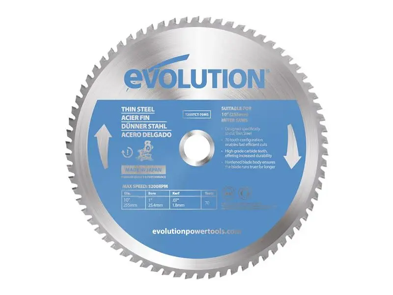 Evolution Thin Hardened Cutting Mitre Saw Blade 255 x 25.4mm x 70T