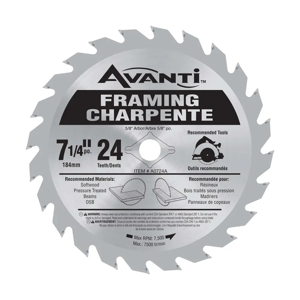 Framing Circular Saw Blade 24 Carbide Teeth, 7-1/4"