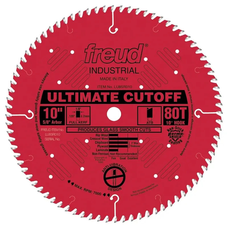 Freud LU85R010 Circular Saw Blade, 10 Dia, 5/8 Arbor, 80-Teeth, Carbide Cutting Edge, 7000 rpm
