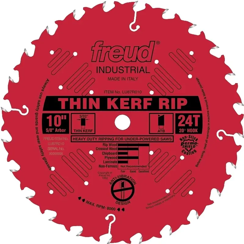 Freud LU87R010 Circular Saw Blade, 10 Dia, 5/8 Arbor, 24-Teeth, Carbide Cutting Edge