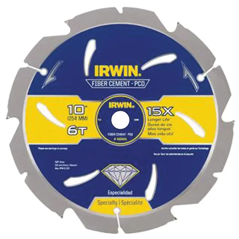 Irwin 4935624 Circular Saw Blade, 10 Dia, 5/8 Arbor, 6-Teeth, Carbide Cutting Edge