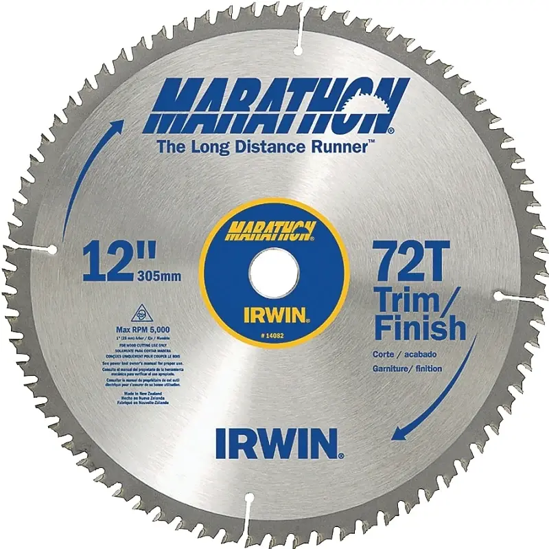 Irwin Marathon 14082 Table Saw Blade, 12 Dia, 1 Arbor, 72-Teeth, Carbide Cutting Edge