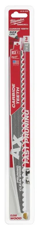 Milwaukee AX 48-00-5333 Pruning Blade, 12 Blade, 3 TPI, Carbide Blade, : Reciprocating Saws