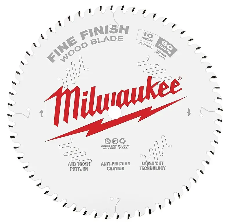 Milwaukee 48-40-1028 Circular Saw Blade, 10 Dia, 5/8 Arbor, 60-Teeth, Cobalt/Tungsten Carbide Cutting Edge