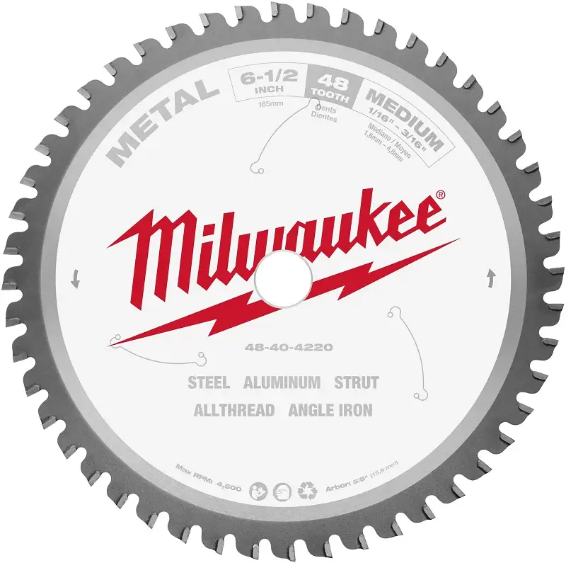 Milwaukee 48-40-4220 Circular Saw Blade, 6-1/2 Dia, 5/8 Arbor, 48-Teeth, Carbide Cutting Edge