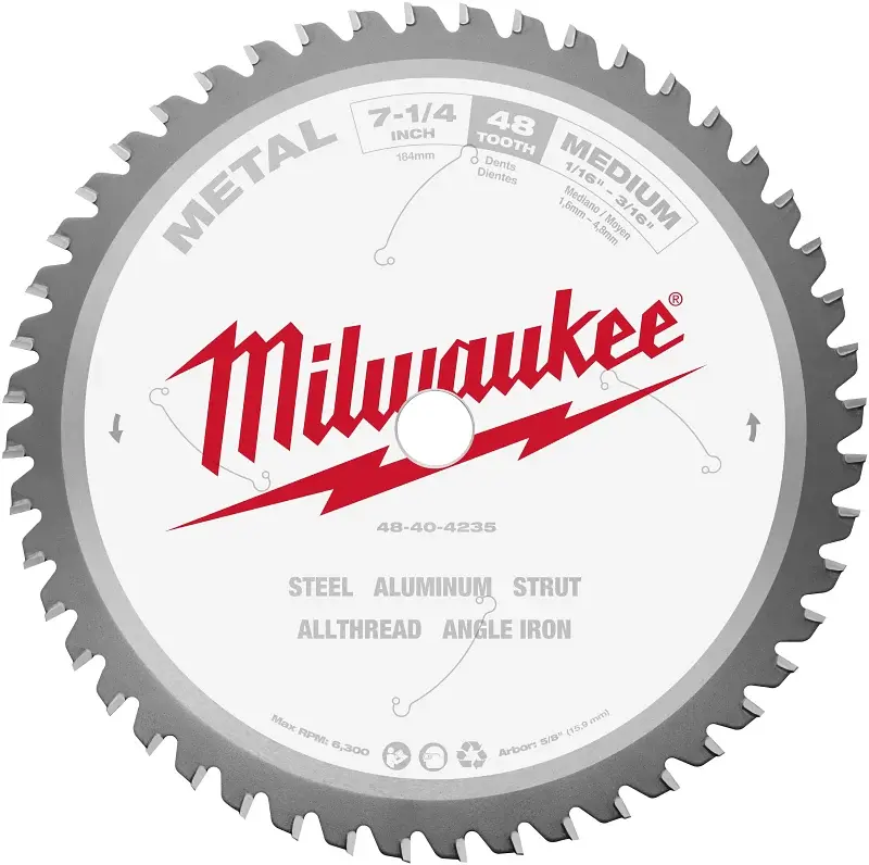 Milwaukee 48-40-4235 Circular Saw Blade, 7-1/4 Dia, 5/8 Arbor, 48-Teeth, Carbide Cutting Edge