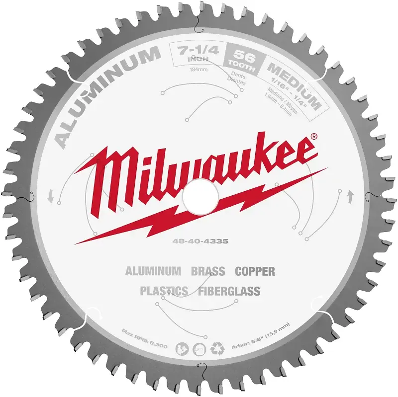 Milwaukee 48-40-4335 Circular Saw Blade, 7-1/4 Dia, 5/8 Arbor, 56-Teeth, Carbide Cutting Edge