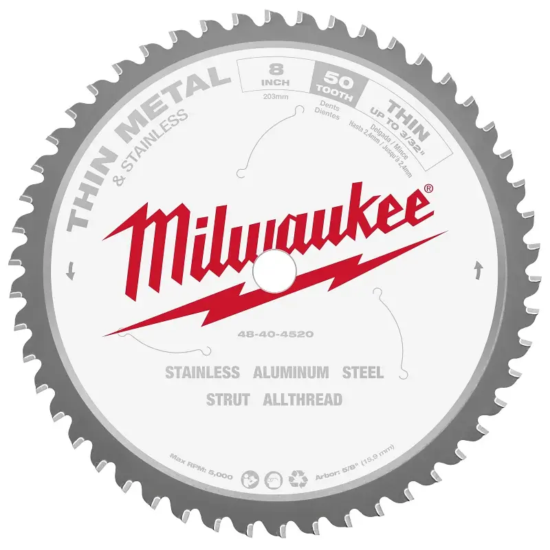 Milwaukee 48-40-4520 Circular Saw Blade, 8 Dia, 5/8 Arbor, 50-Teeth, Cement Cutting Edge