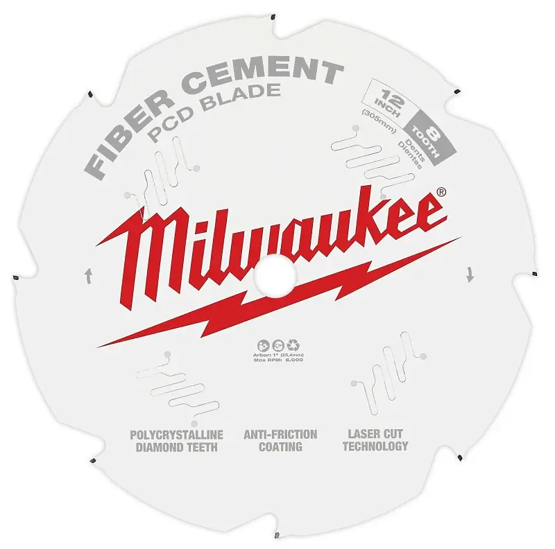 Milwaukee 48-40-7020 Circular Saw Blade, 12 Dia, 1 Arbor, 8-Teeth, Polycrystalline Diamond Cutting Edge