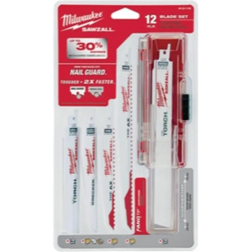 MILWAUKEE RECIPROCATING SAW BLADE SET, 12 PIECE, BI ALL-METAL