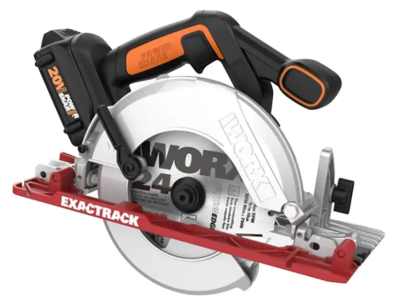 Worx WX530L Circular Saw, Battery Included, 20 V, 6-1/2 Dia Blade, 0 to 50 deg Bevel