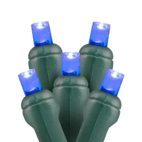 Compact Lights - 5mm 6 inch spacing / 50L, Green wire, blue lights- FINAL SALE
