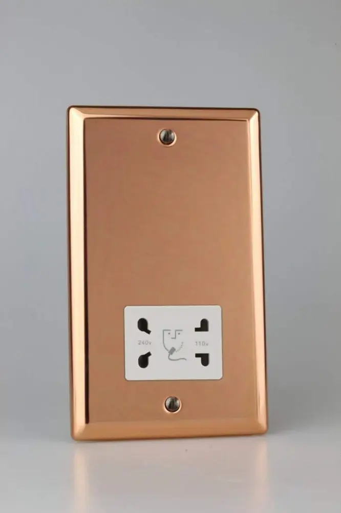 Varilight Classic Polished Copper Paired Voltage Shaver Socket 240V/115V 240V/115V White Insert