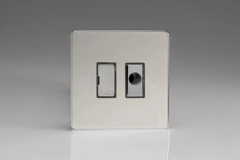 Dimmer Slide Varilight 13A Unswitched Fused Spur + Flex Outlet Metal Inserts Polished Chromium XDC6UFODS