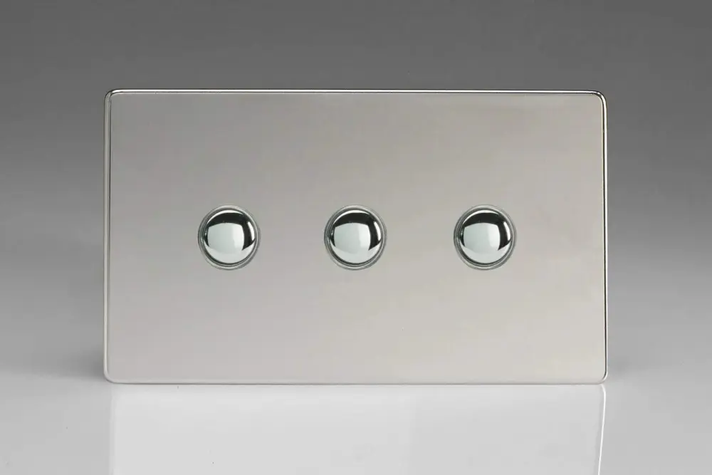 Dimmer Slide Varilight 3-Gang 6A 1-Way Push-to-Make Momentary Switch (Twin Plate) Glossy Chrome XDCM3S