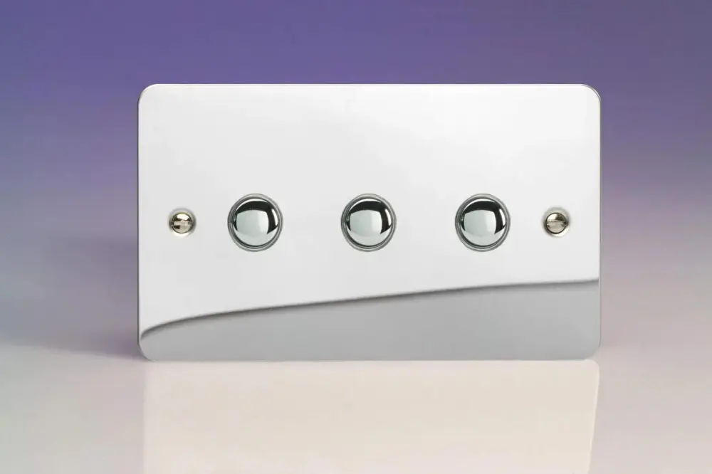 Paddle Rocker Varilight 3-Gang 6A 1-Way Push-to-Make Momentary Switch (Twin Plate) Reflective Chrome XFCM3