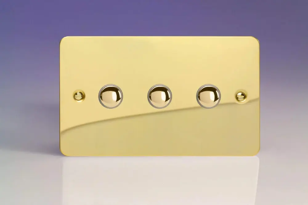 Toggle Varilight 3-Gang 6A 1-Way Push-to-Make Momentary Switch (Twin Plate) Polished Warm alloy XFVM3