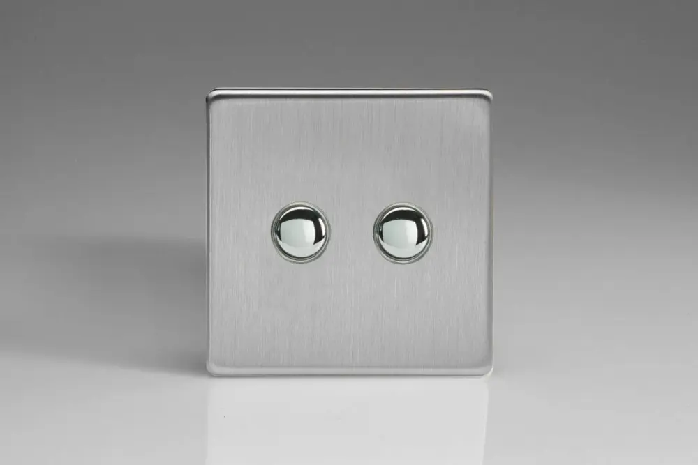 Varilight 2-Gang 6A 1-Way Push-to-Make Momentary Switch Textured Steel XDSM2S