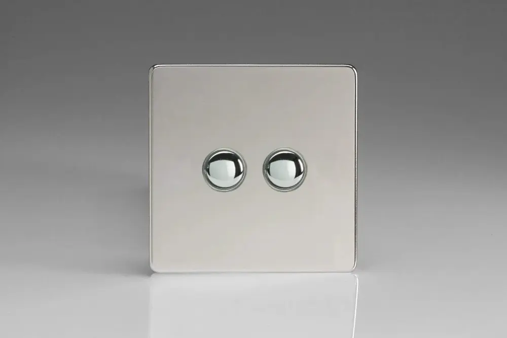 Varilight 2-Gang 6A 1-Way Push-to-Make Momentary Switch Shiny Chrome XDCM2S