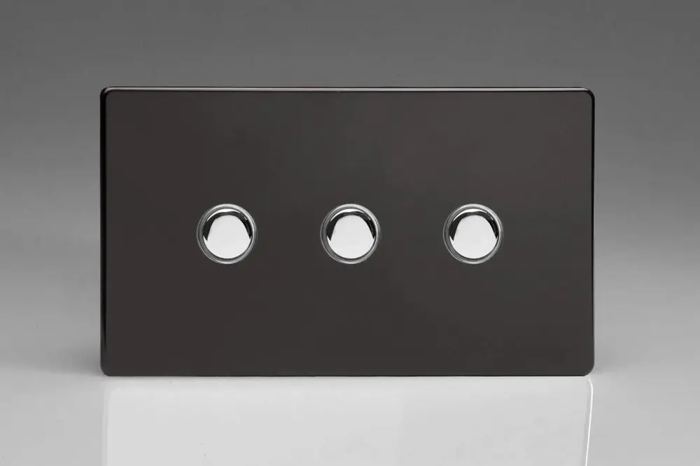 Varilight 3-Gang 6A 1-Way Push-to-Make Momentary Switch (Twin Plate) Exclusive Black XDLM3S