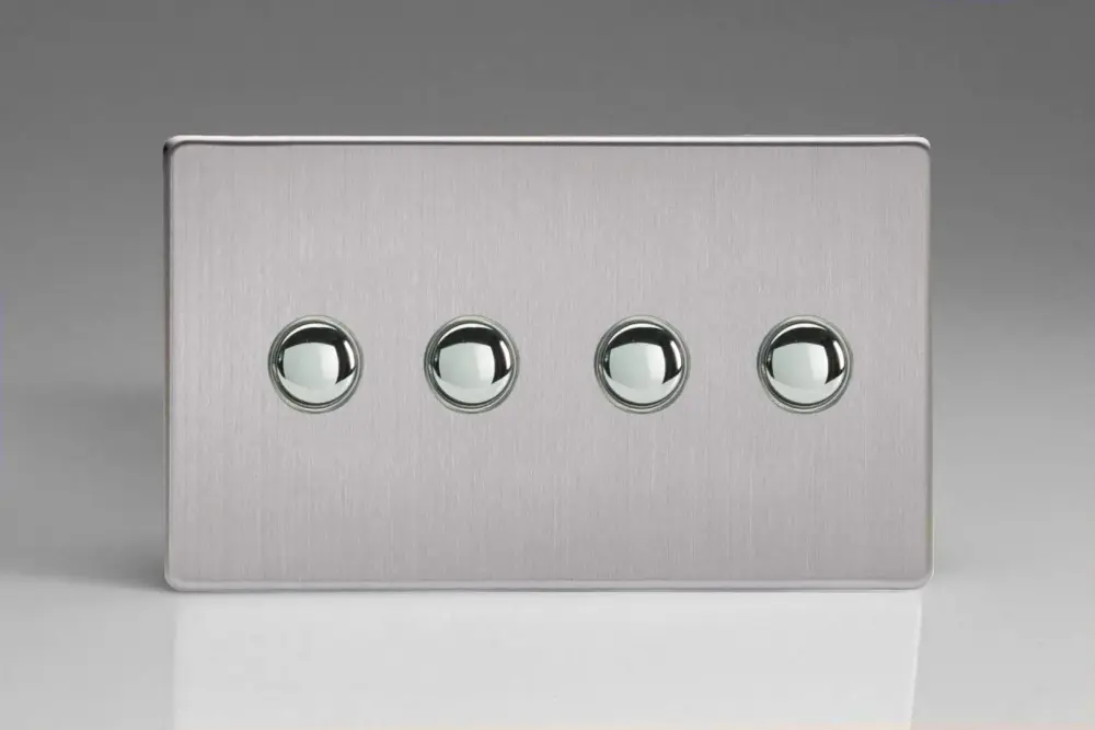 Varilight 4-Gang 6A 1-Way Push-to-Make Momentary Switch (Twin Plate) Brushed Hardened XDSM4S