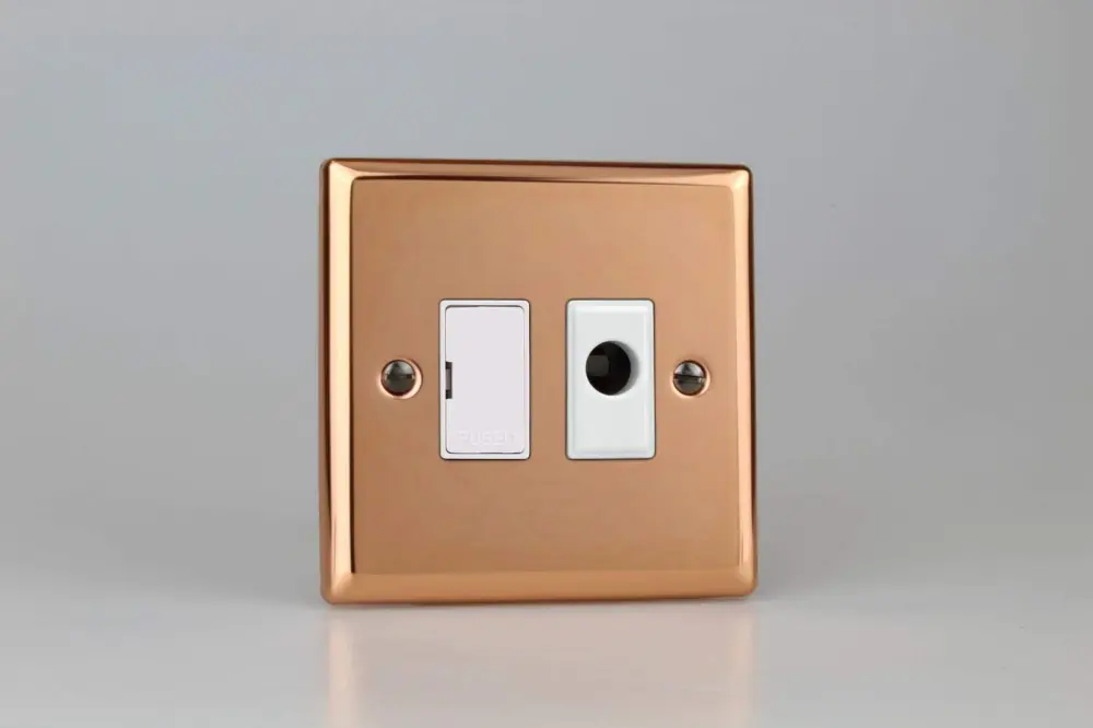 Varilight Classic Polished Copper 13A Unswitched Fused Spur + Flex Outlet Snow Insert Bedroom Lighting