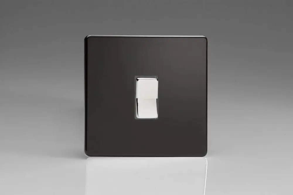 Varilight XDLR1S Screwless Top-tier Black 1-Gang 10A 1 or 2 Way Retractive Light Switch