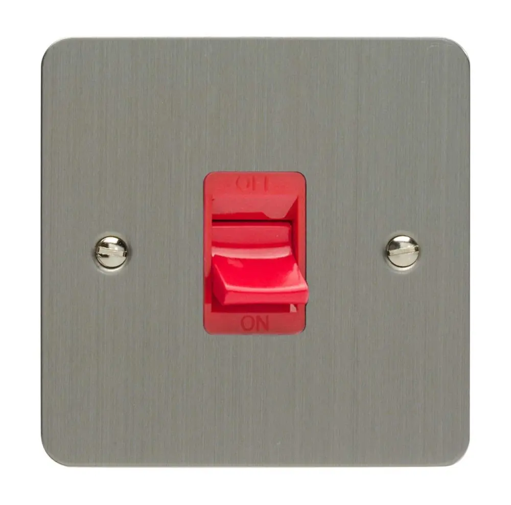 Varilight XFS45SB 45A Cooker Switch On Single Plate Satin-brushed Steel Black Insert