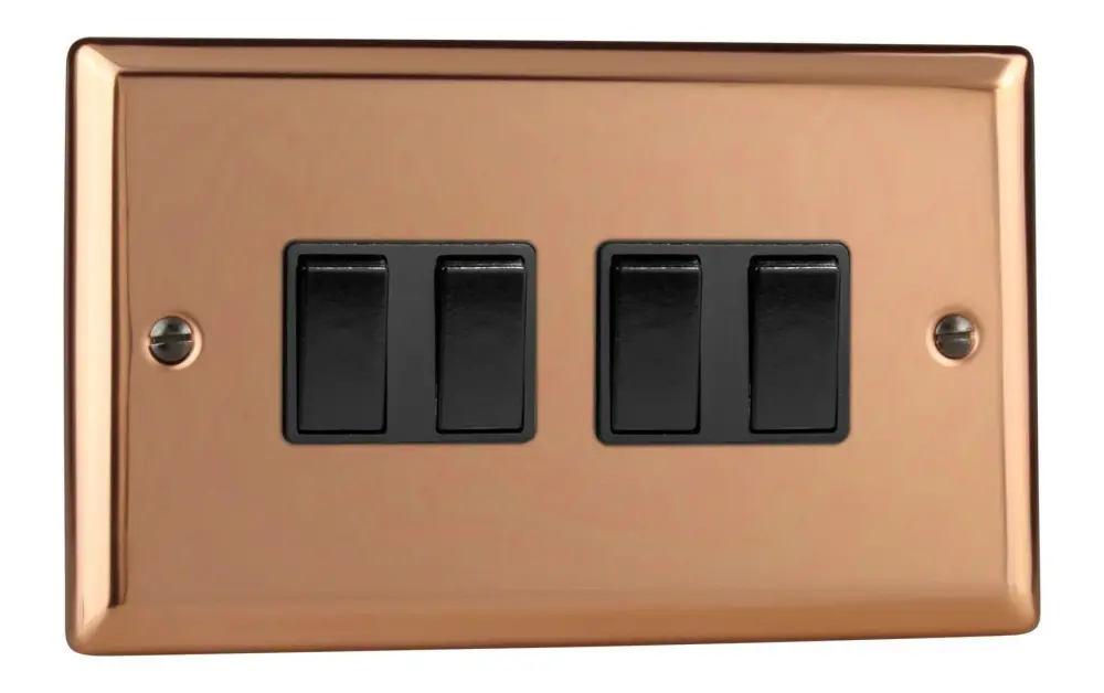 Varilight XY9B.CU Light Switch 4 Gang 2 Way 10 Amp Smooth Copper (Black Inserts)