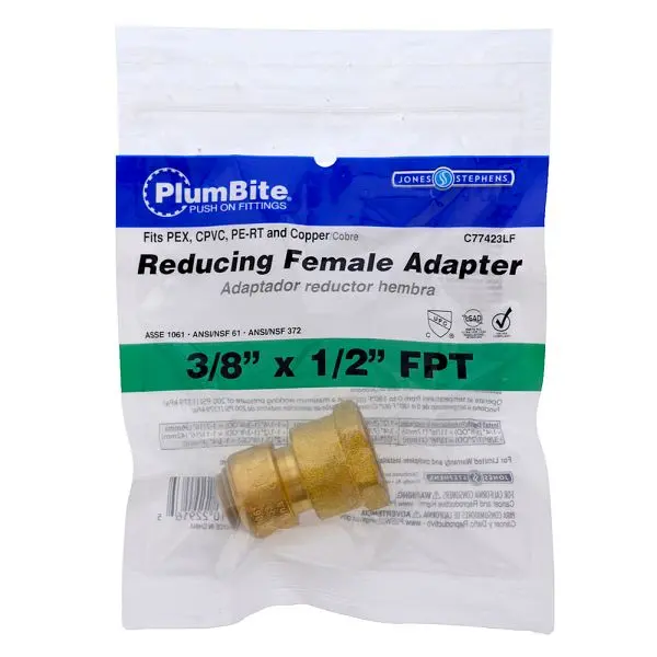 Jones Grip Stephens 3/8" x 1/2" FPT (Bagged) PlumBite Push On Scarletucing Modifyer, Lead Free, C77423LF Jones S...